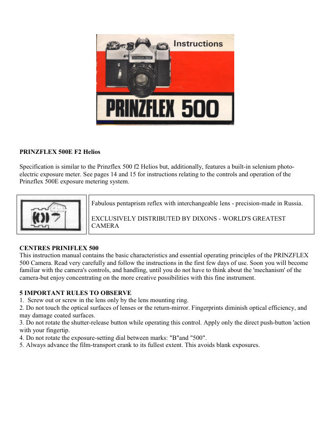 Prinzflex 500 manual cover