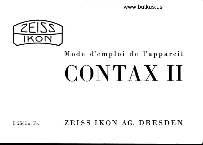 Zeiss Ikon CONTAX II de l'appareil manual cover
