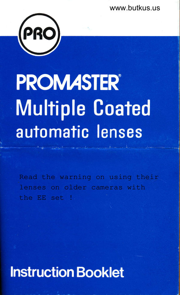 Promaster Automatic Lenses 28 and 80-200mmimportant info on EE lens mounting manual cover