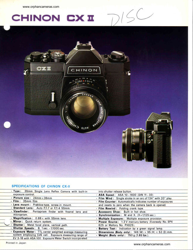 Chinon CX II manual cover