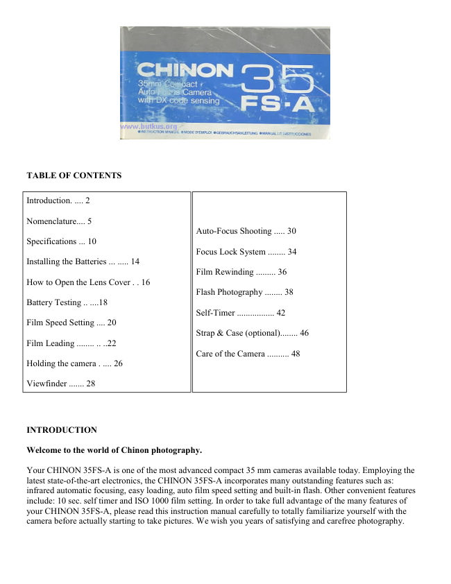 Chinon 35 FS-A manual cover