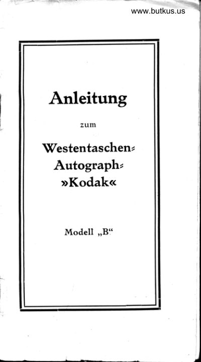Kodak Model B Westentaschen Autograph Anleitung manual cover