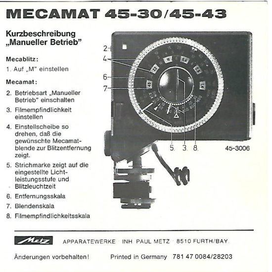 Metz Mecablitz Mecamat 45-30 / 45-43 manual cover