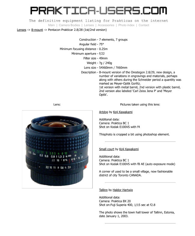 Pentacon Prakticar 2.8/28 (1st/2nd ) manual cover