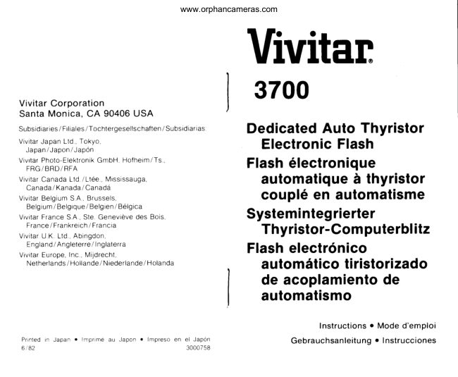 Vivitar 3700 manual cover