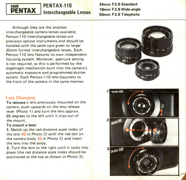 Pentax Auto 110 Lenses manual cover