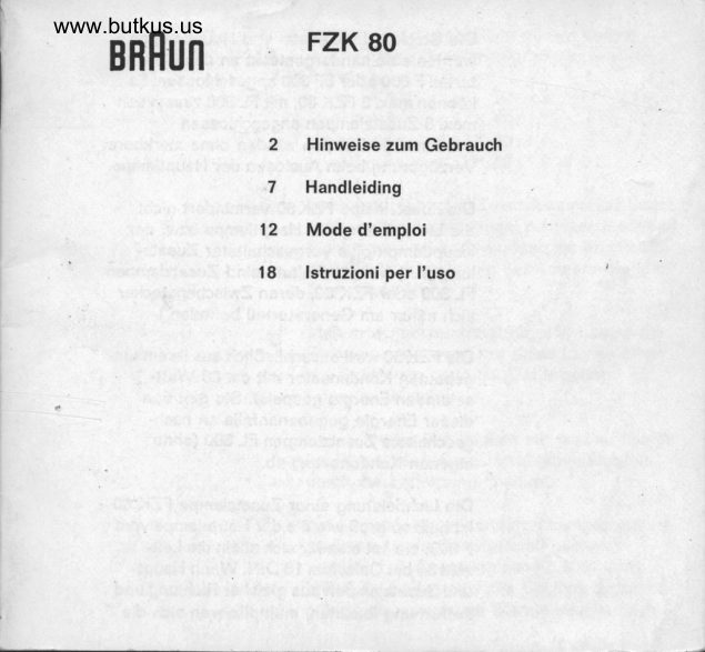 Braun Fzk 80 manual cover