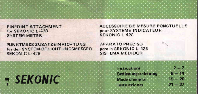 Sekonic Pinpoint metering attachment manual cover