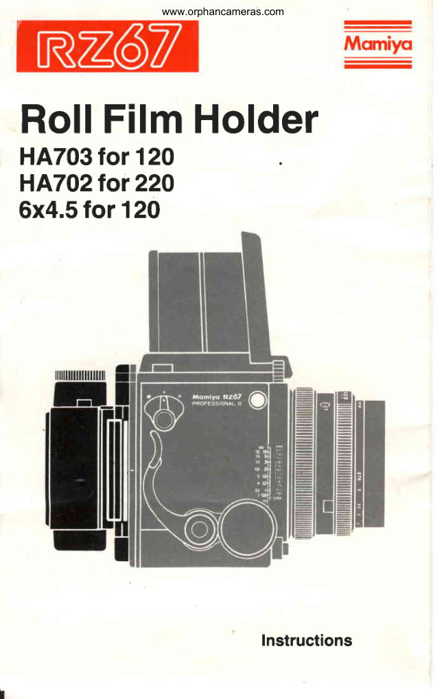 Mamiya RZ67 Roll Film Holder manual cover