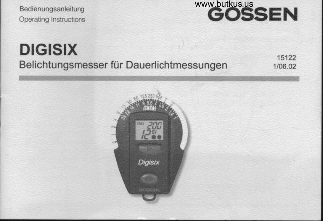 Gossen Digisix manual cover