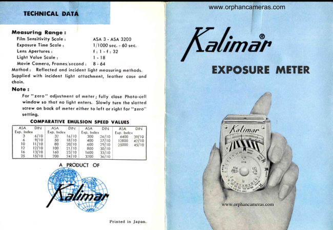 Kalimar Exposure Meter manual cover