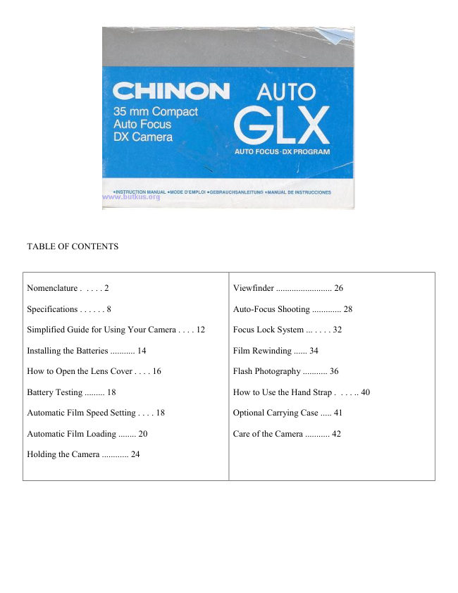 Chinon Auto GLX manual cover