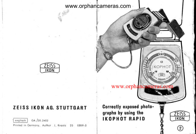 Ikophot Rapid light meter manual cover