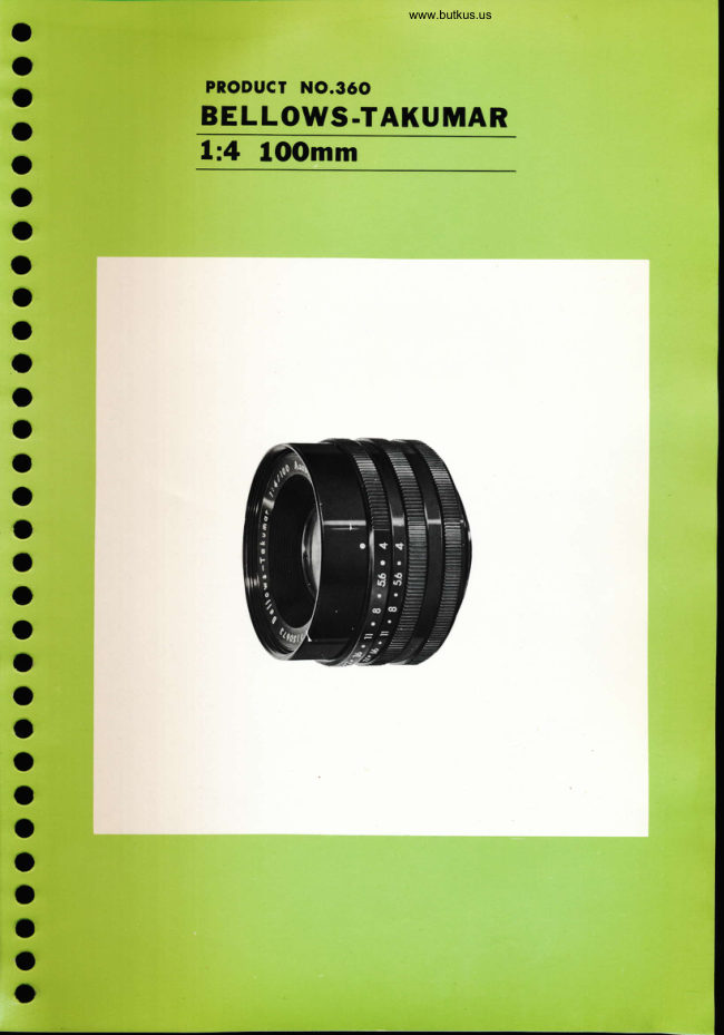 Pentax Super Takumar 100mm bellows F4 manual cover