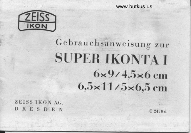 ZEISS IKON SUPER IKONTA I manual cover