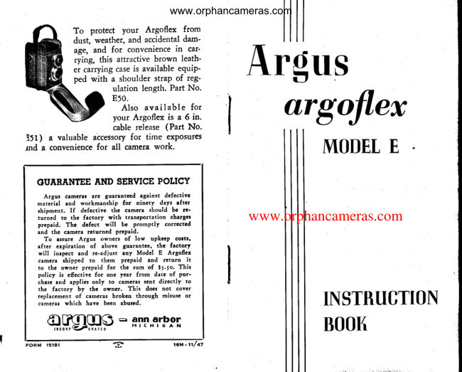 Argus Argoflex Model E manual cover