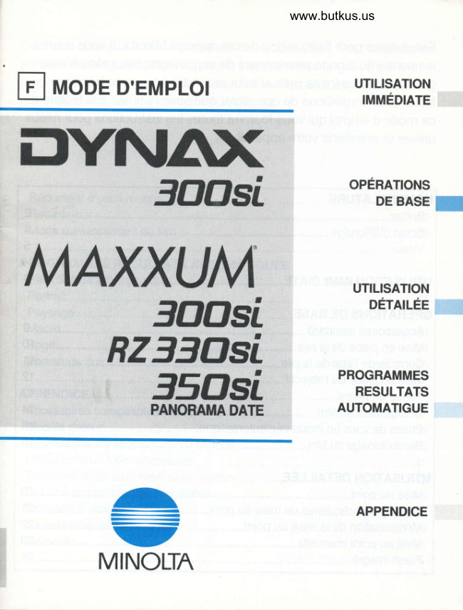 Minolta Maxxum 300si /Dynax 300si manual cover