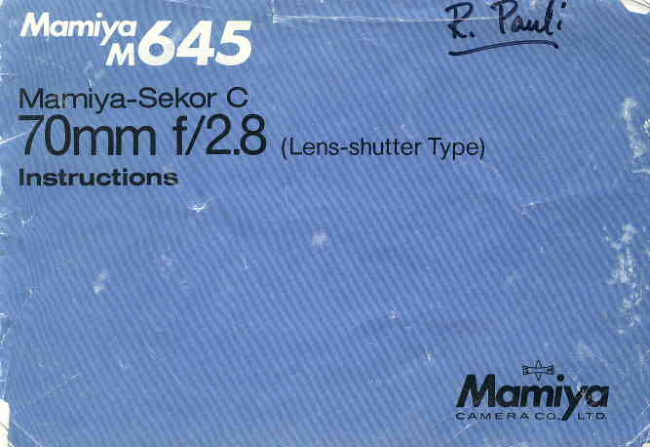 Mamiya M645 70mmF/2.8 Lens manual cover