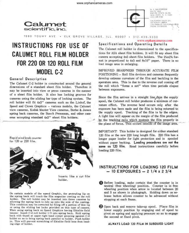 CALUMET 4x5 Roll Film manual cover