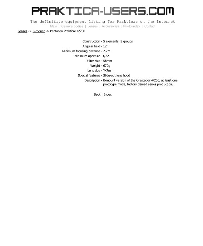Pentacon Prakticar 4/200 manual cover