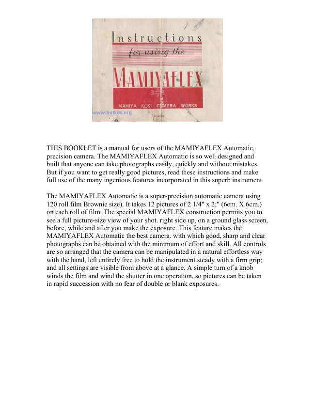 Mamiya Mamiayflex manual cover