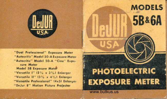Dejur Models 5B and 6A light meter manual cover