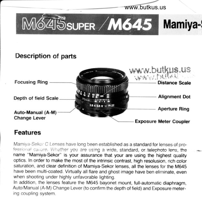 Mamiya-Sekor C Interchangeable Lenses manual cover