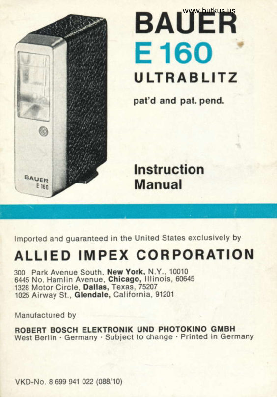 Ultrablitz BAUER E 160 manual cover