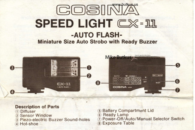 Cosina Speed Light CX-11 flash manual cover
