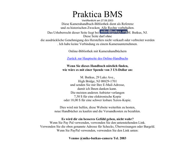 Praktica A TRANSLATED manual cover
