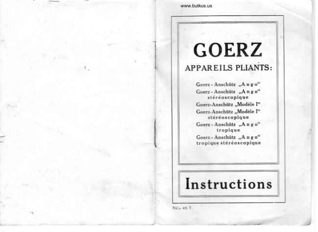 GOERZ Appareils Pliants manual cover