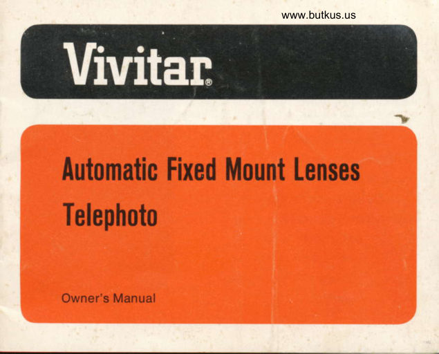 Vivitar Automatic Fixed Mount Lenses manual cover