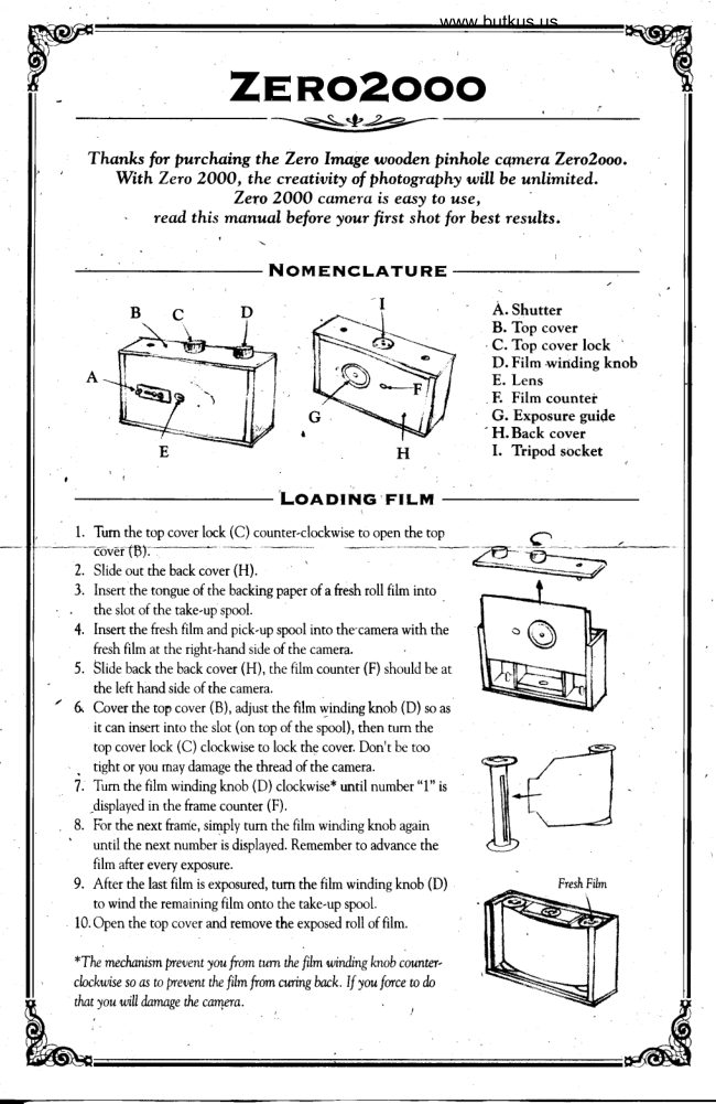 ZERO2000 pinhole manual cover
