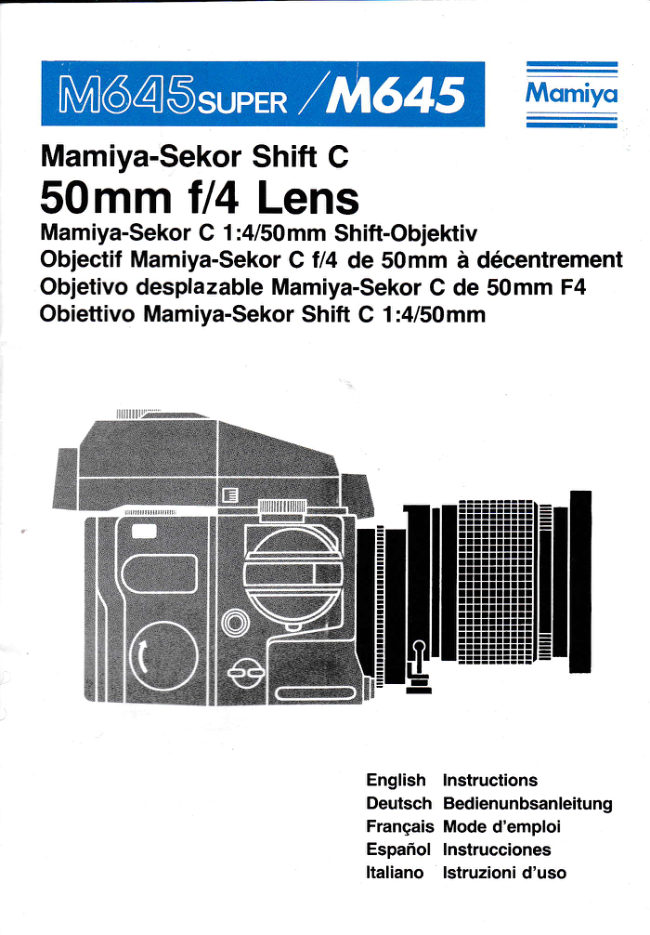 Mamiya M645 50mm F/4 tilt shift manual cover