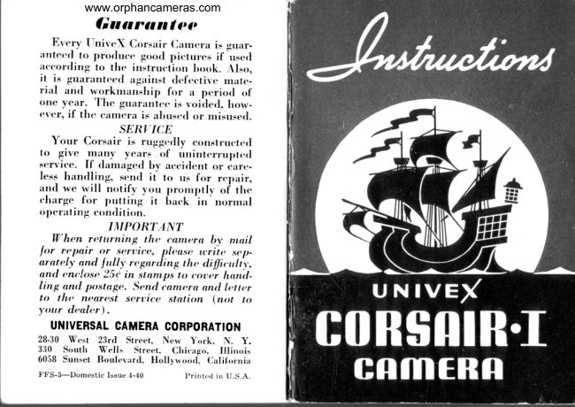 Universal Univex Corsair - I manual cover