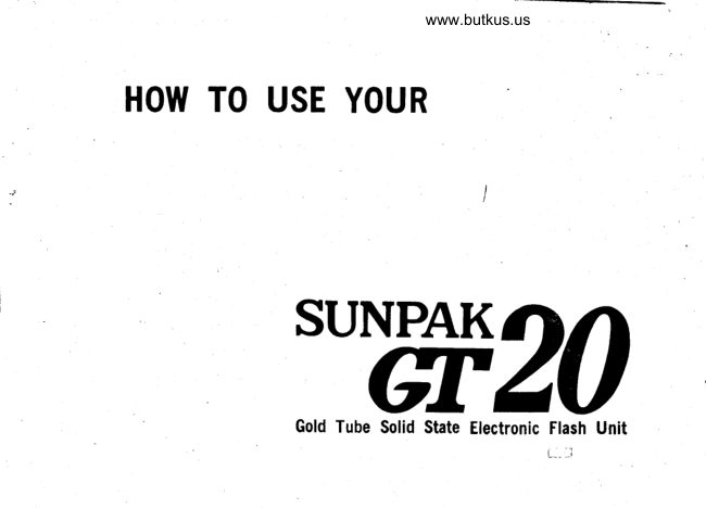Sunpak GT 20 manual cover