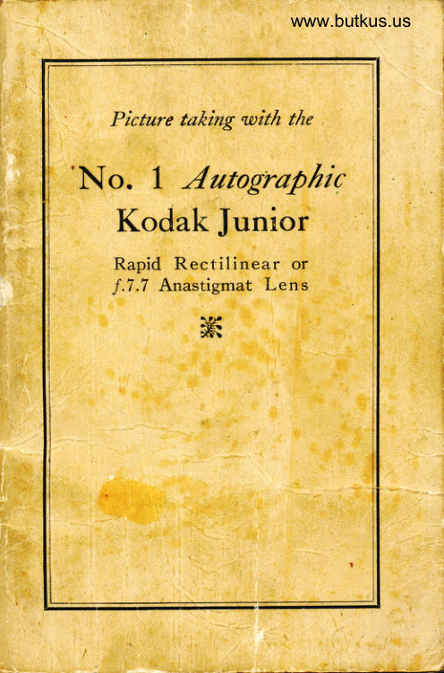 Kodak Autographic No. 1 Junior manual cover