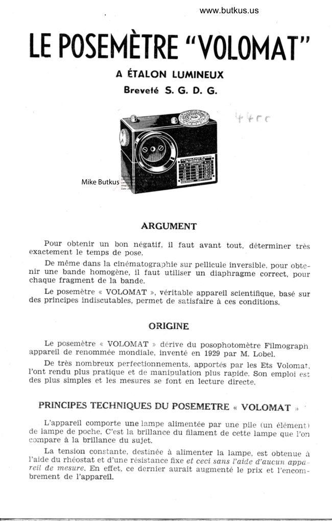 Le Posemetre "Volomat" manual cover