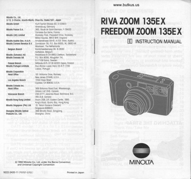Minolta RIVA Zoom 135EX Minolta Freedom Zoom 135EX manual cover