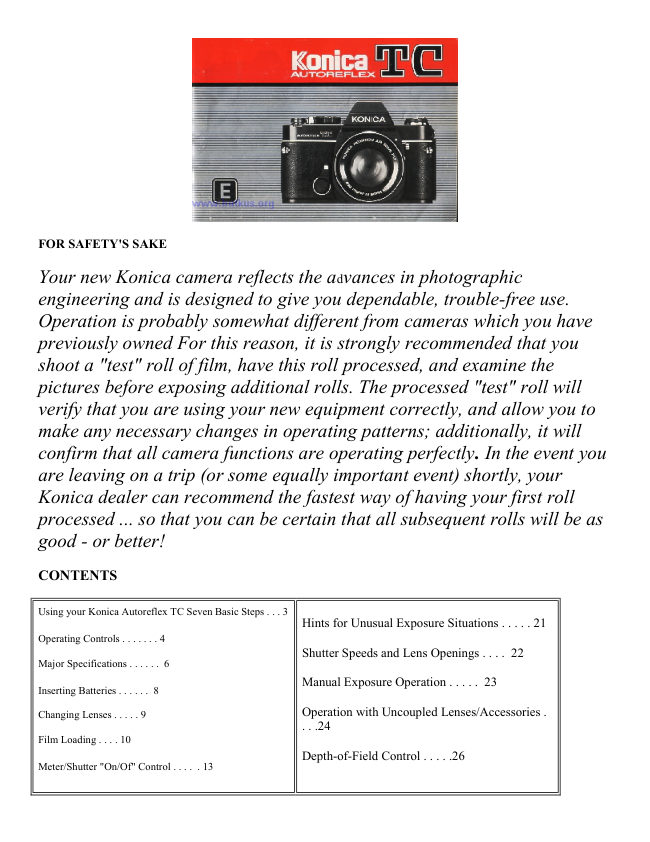 Konica Autoreflex TC manual cover