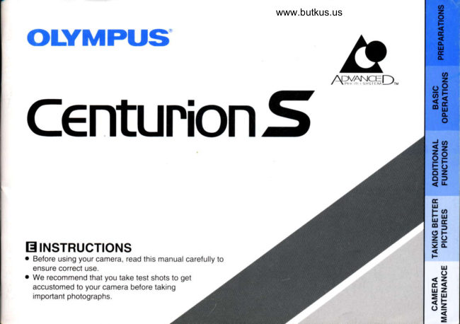Olympus Centurion S Advanced Photo System manual cover