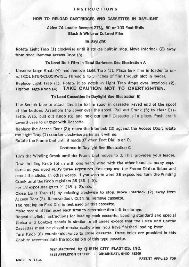 Alden 17 Bulk Film Loader manual cover