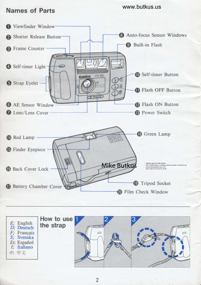 Konica Mt 100 manual cover