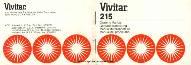 Vivitar 215 Flash manual cover