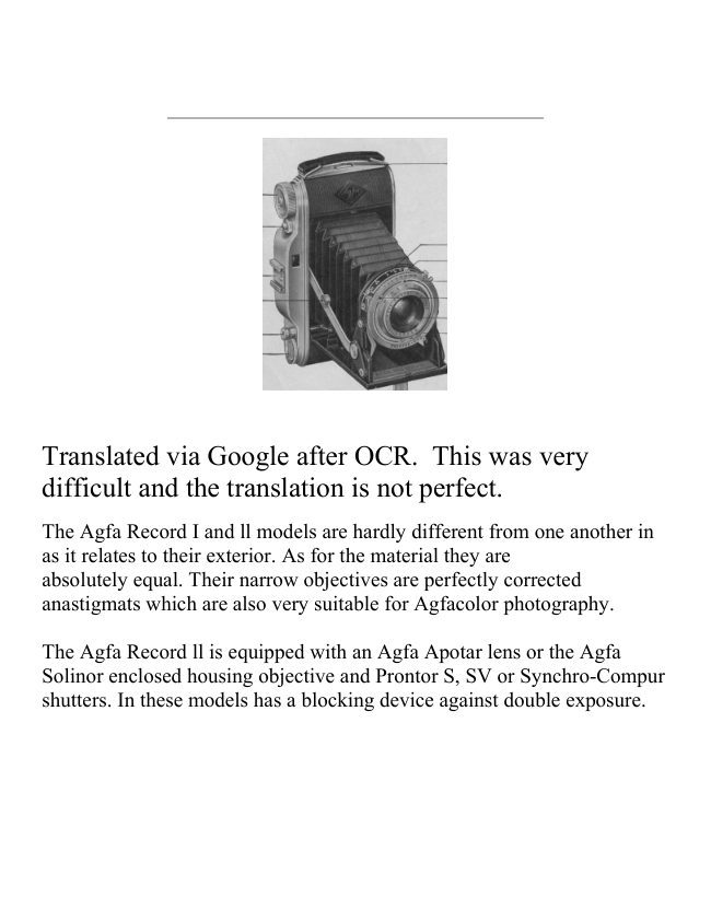 Agfa Recorder I - II manual cover