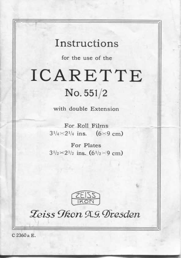 ANOTHER Zeiss Ikon Icarette AND ADAPTER FOR OTHER FORMAT SIZES manual cover