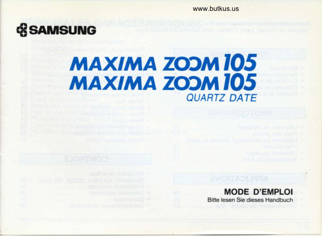 Samsung Maxima Zoom 105 manual cover