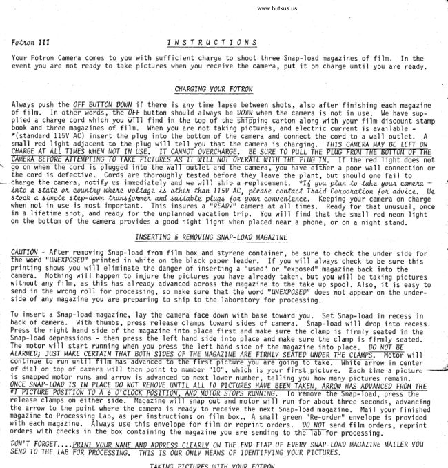 Fotron III instructions, stamp book, mailer manual cover