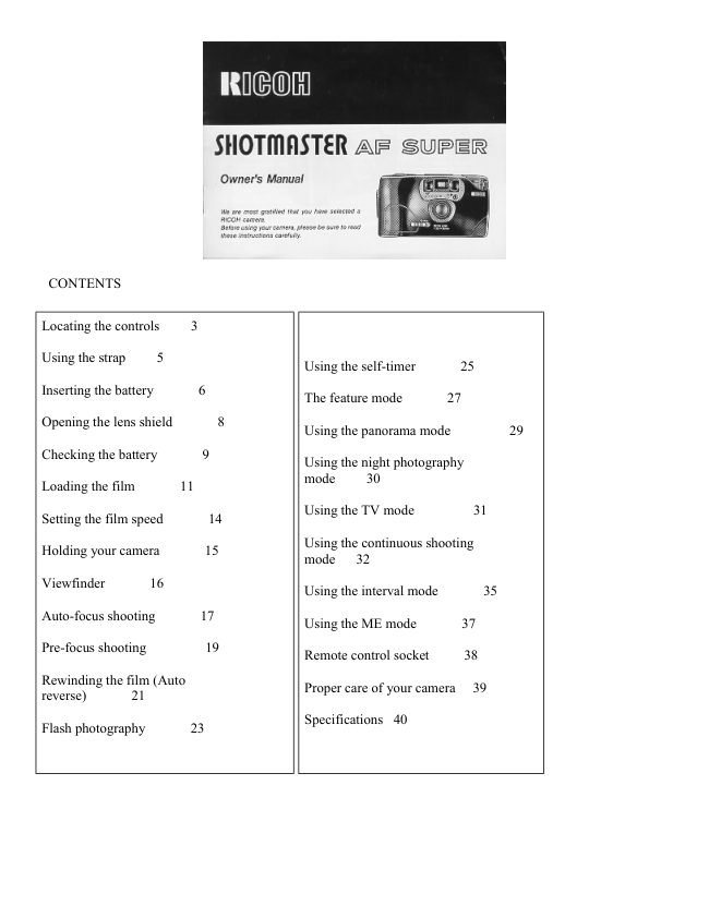 Ricoh Shotmaster AF Super manual cover