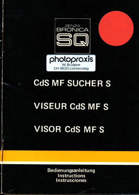 Bronica SQ VISEUR Cds MF SBronica Cds MF SUCHER SBronica VISOR Cds MF S manual cover